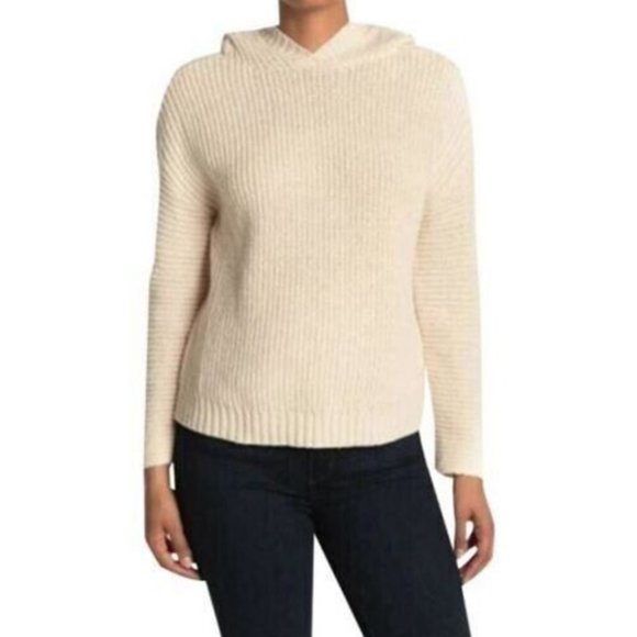 Abound Size M Womens Cozy Ribbed Knit Hoodie In Beige Oatmeal Light Heather - Picture 1 of 9